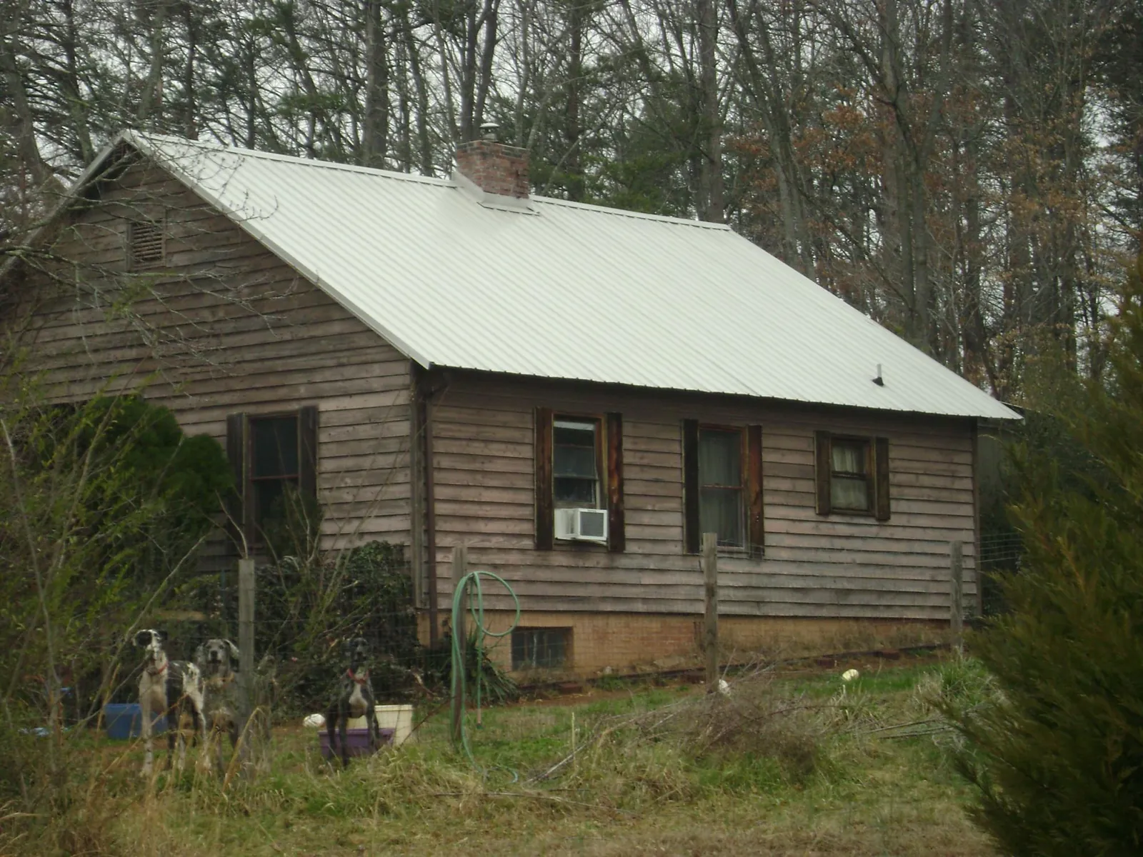 White metal roof on an old wood sided farmhouse, from a Asphalt Shingle Roof Repair job in Hall
